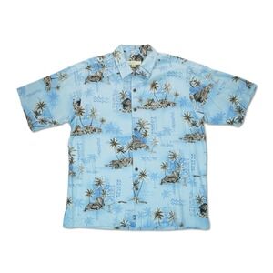 NWOT Joseph & Feiss Shirt Men's Large Blue Classic Car Woody Hut Hawaiian Silk